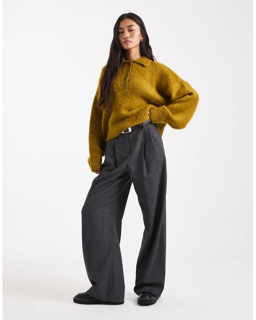 ASOS Yellow Brushed Knitted Boxy Polo