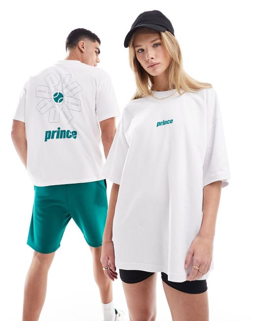 Camiseta blanca unisex con estampado gráfico en la espalda Prince de color White