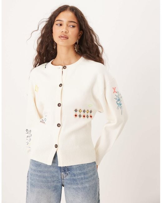 Never Fully Dressed White Neon Embroidered Cardigan