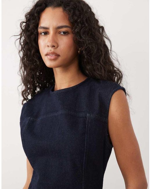 Mango Blue Short Sleeve Denim Mini Dress