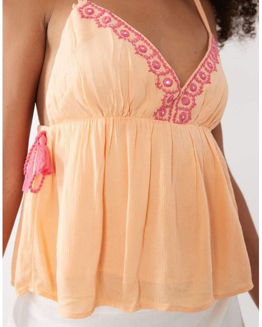 Mango Orange Teen Lace Detail Strappy Flowy Top