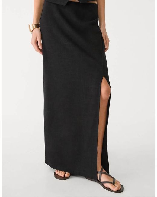 Stradivarius Black Splie Side Midi Skirt With Linen