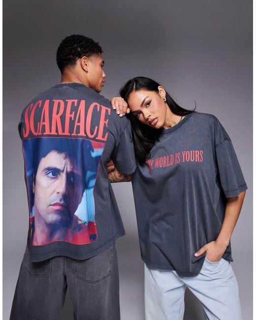 ASOS Uniseks Oversized T-Shirt Met Scarface-Prints in het Blue