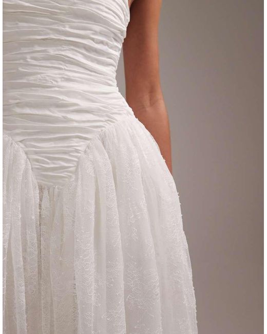ASOS White Bridal Ruched Bust Cami Wedding Maxi Dress With Full Lace Skirt