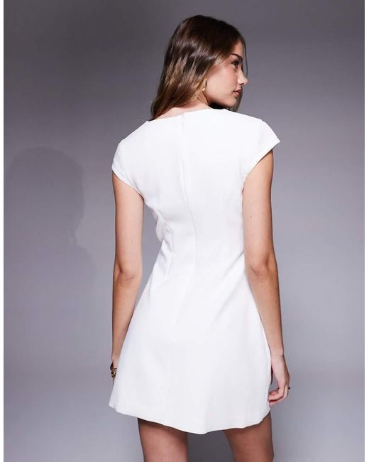 Kaiia Purple Exclusive Tailored V Neck Pocket Detail Cap Sleeve Mini Dress