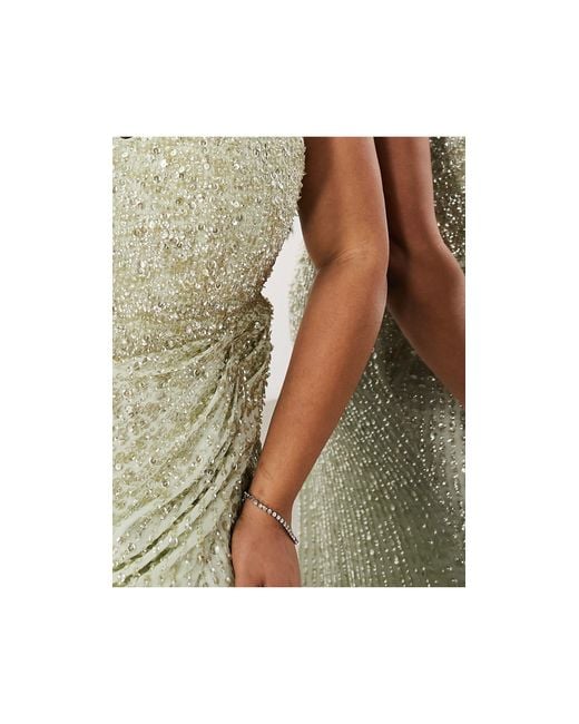 Asos design curve - l'invitée - robe longue à ornements avec bretelles fines et détail drapé sur le côté - sauge ASOS en coloris Green
