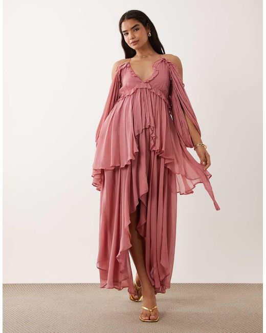 Muse Assembly Natural Grace Boho Layered Maxi Dress-pink