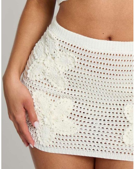 Public Desire White Bridal Floral Embroidered Crochet Mini Skirt Co Ord