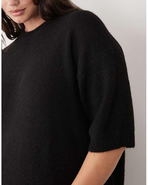ASOS Black Asos Design Curve Crew Neck T Shirt With Wool Co Ord