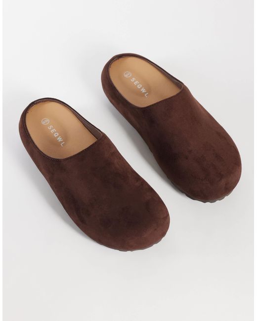 SEQWL Brown Simba Faux Suede Clogs