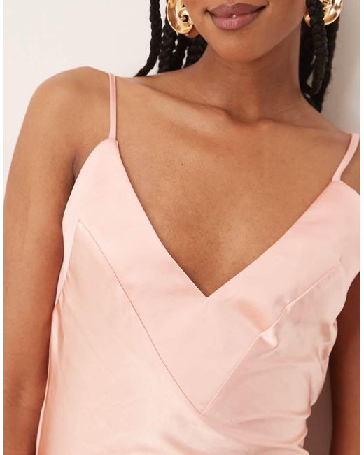 SNDY'S Natural Exclusive V-neck Satin Tie Back Detail Maxi Dress