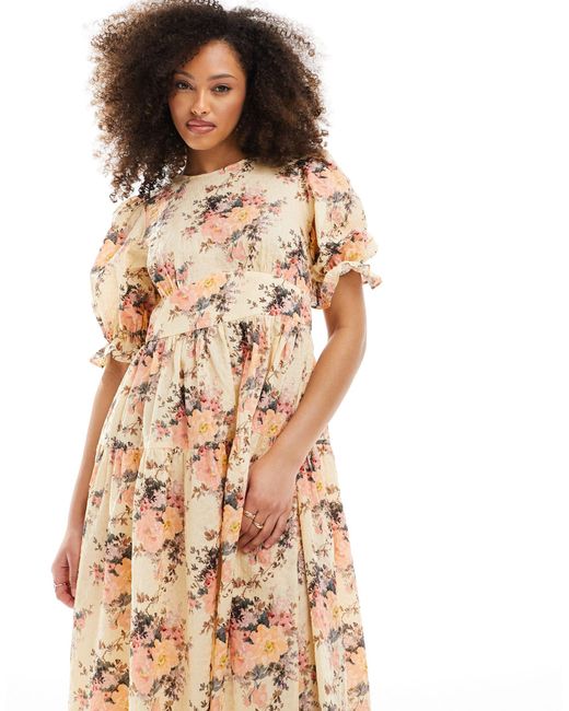 & Other Stories Natural Puff Sleeve Midi Dress