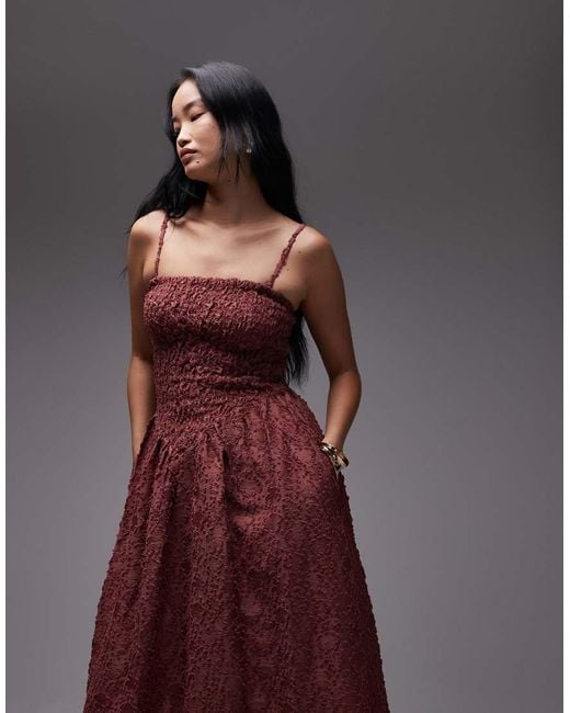 & Other Stories Brown 3d Floral Midi Dress With V Drop Waist And Removable Straps