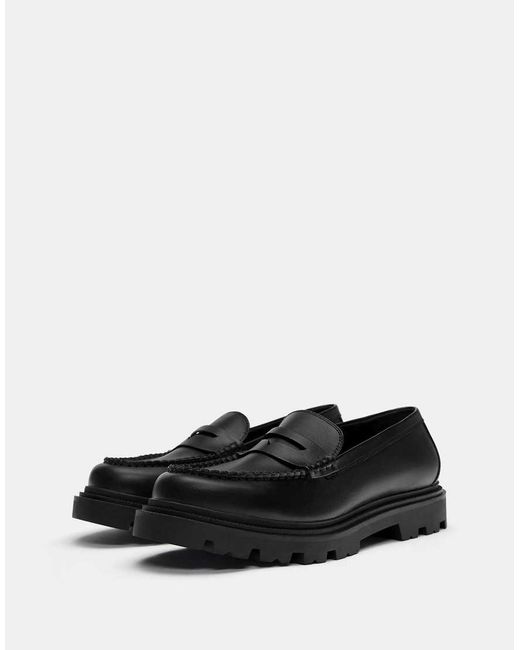 Pull&Bear Black Chunky Sole Loafers for men