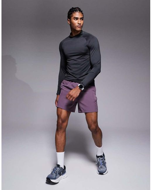 4505 Blue Icon Training Long Sleeve Muscle Fit Base Layer Top With Mock Neck for men