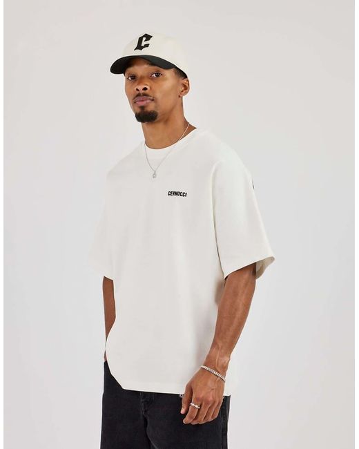 CERNUCCI White Oversized Distressed Graphic T-Shirt for men