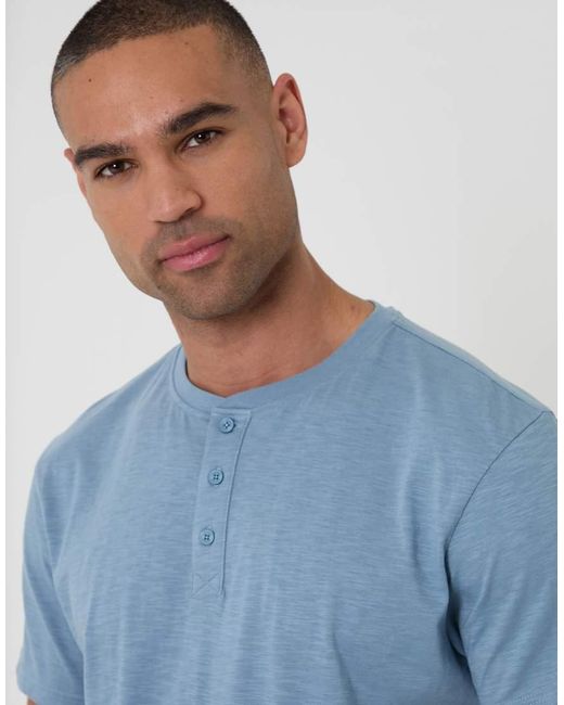 Threadbare Blue Cotton Grandad Pyjama Top & Shorts for men