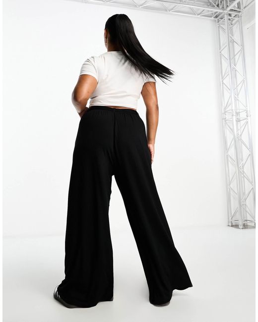 ASOS Black Asos Design Curve Tie Belt Wide Leg Trouser