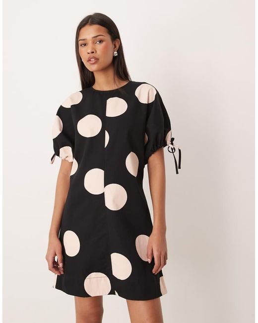 ASOS Natural Crew Neck Mini Dress With Tie Sleeve Detail