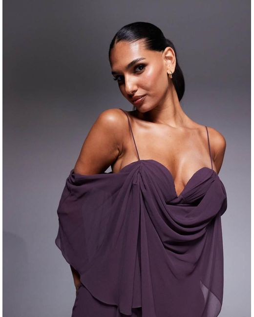 ASOS Purple Chiffon Double Layer Bias Maxi Dress With Drape Bust Cup Detail