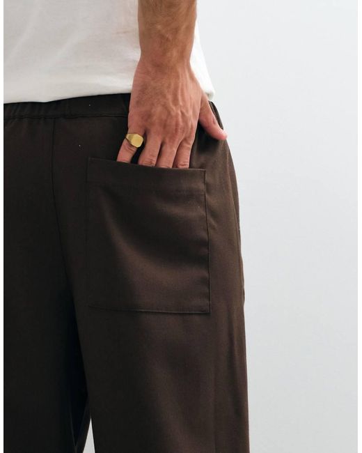 ASOS White Loose Straight Elasticated Pants With Pleat for men