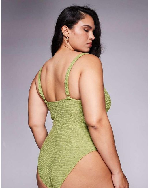 ASOS Green Asos Design Curve Laurie Twist Front Chain Link Bandeau Swimsuit