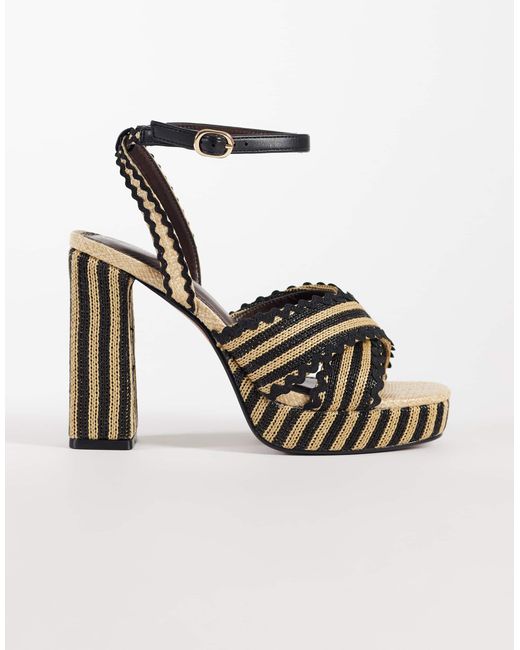 River Island White Raffia Striped Platform Sandals