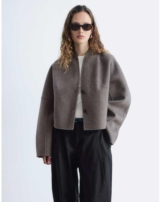 & Other Stories Gray Wool Blend Short Jacket With Stand Collar