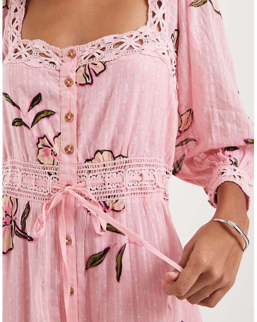 Free People Red Morning Meadows Button Down Midi Dress