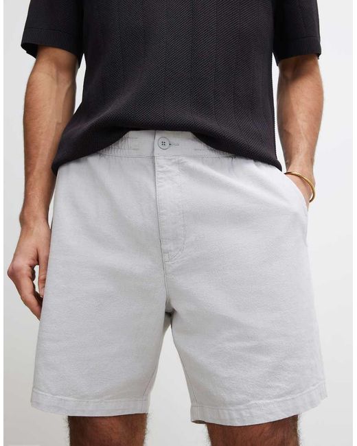 River Island White Regular Fit Linen Blend Pull On Shorts for men