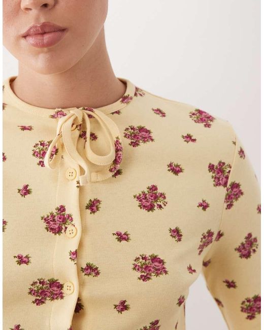 Miss Selfridge Natural Cropped Cardigan With Bow Detail