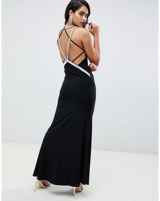 ASOS Black Low Back Maxi With Diamante Straps Dress