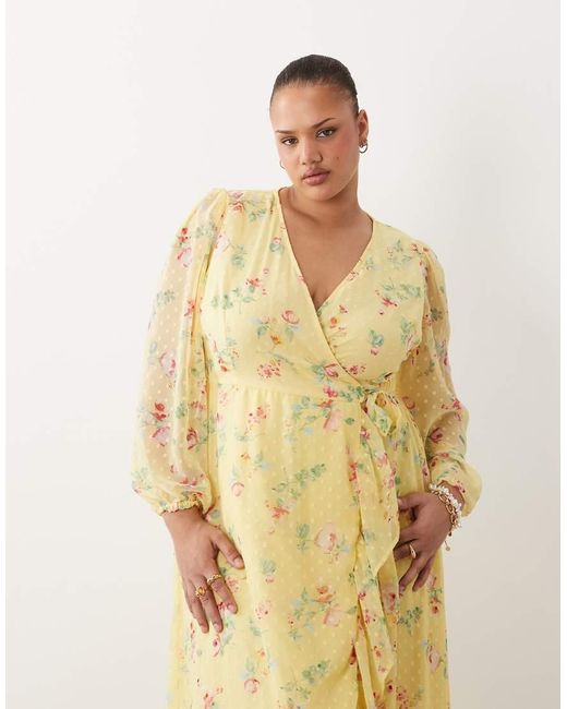 Vila Curve Metallic Dobby Wrap Maxi Dress With Frill Detail