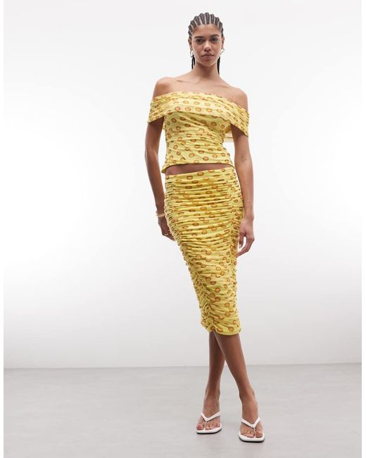 AFRM Yellow Sophie Mesh Off Shoulder Tie Back Detail Top Co-ord