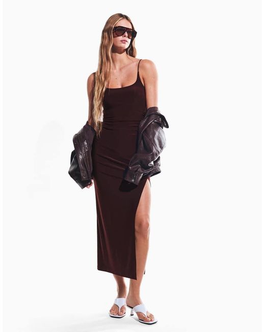 Bershka Gathered Strap Midi Dress