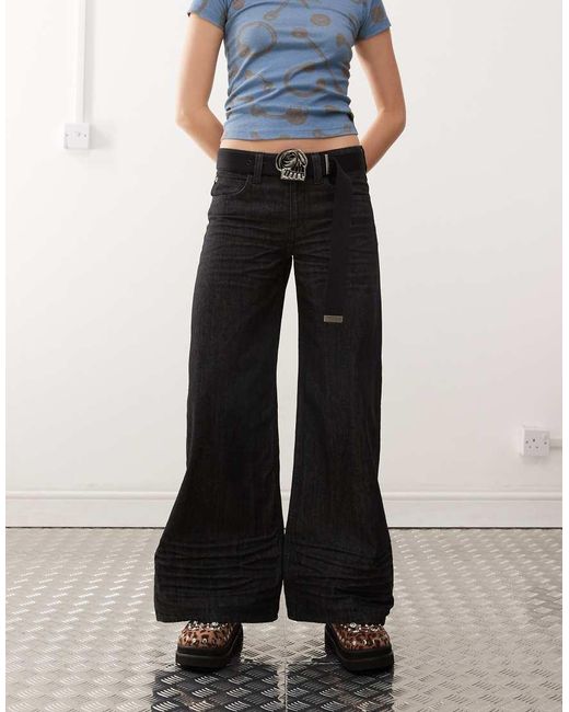 Cheap Monday Black Poser Mid Rise Wide Leg Skater Jeans