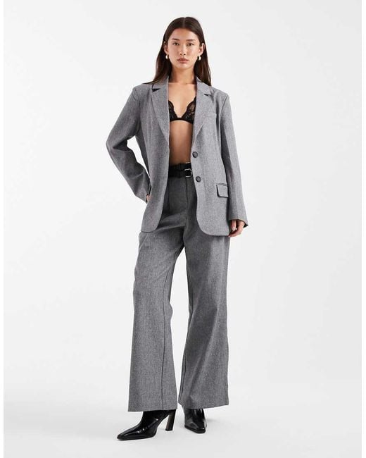 4th & Reckless Gray Double Belt Pleat Detail Wide Leg Tailored Pants