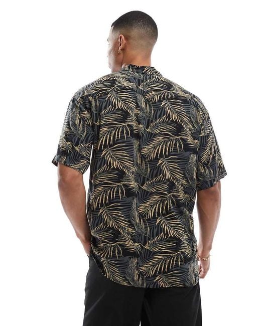 Jack & Jones Gray Revere Collar Tropical Print Short Sleeve Shirt for men