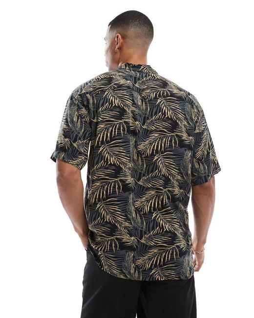 Camicia A Maniche Corte Nera Con Stampa Tropicale E Rever di Jack & Jones in Gray da Uomo