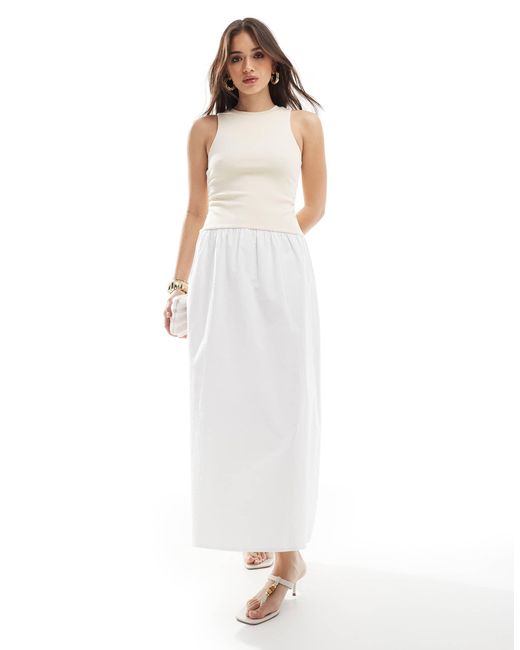 4th & Reckless White Racerneck Contrast Drop Waist Maxi Dress