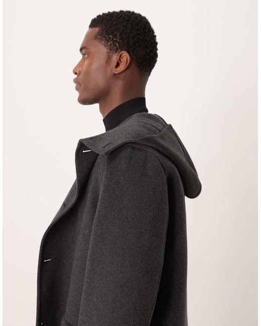 Mango Gray Wool Mix Long Line Relaxed Fit Coat With Hood for men