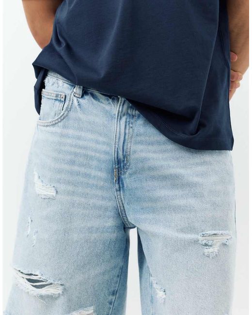 Pull&Bear Blue Straight-leg Denim Bermuda Shorts for men
