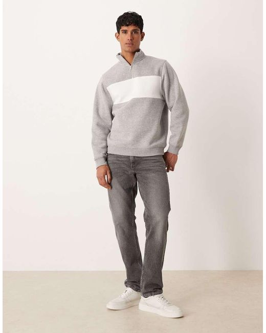 ASOS Gray Quarter Zip Sweatshirt With Colour Blocking for men