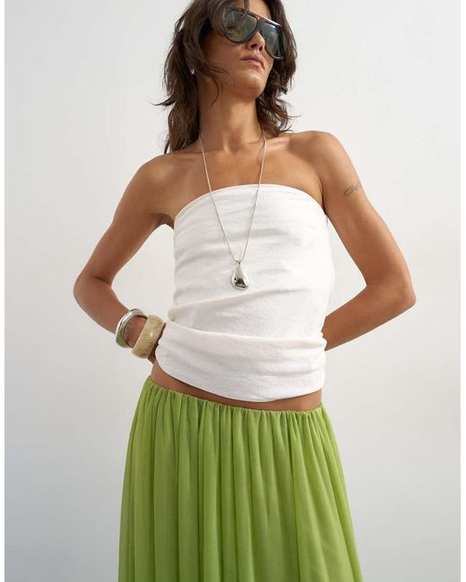 TOPSHOP Green Mesh Balloon Maxi Skirt