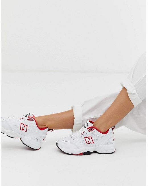 608 - Baskets épaisses - Blanc et rouge New Balance en coloris Blanc | Lyst