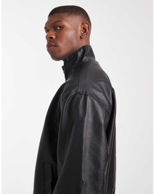 ASOS Blue Faux Leather Bomber Jacket for men