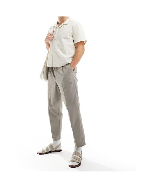 SELECTED White Loose Fit Cropped Pleat Trouser for men
