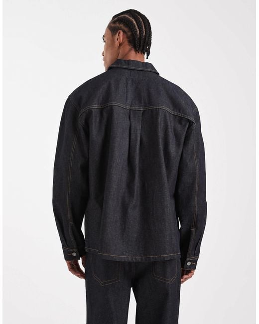 America Heavyweight Denim Shirt Men Spring Autumn Chic Patchwork