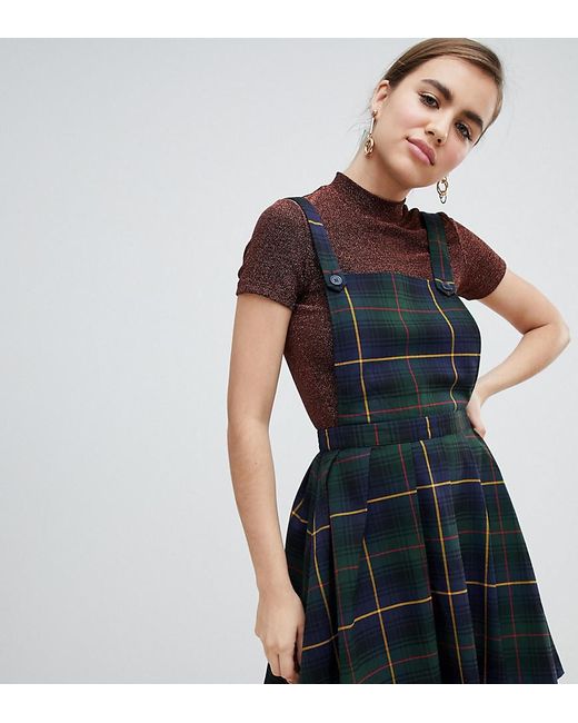 Monki Pleated Mini Check Dungaree Dress In Navy in Blue Lyst Australia