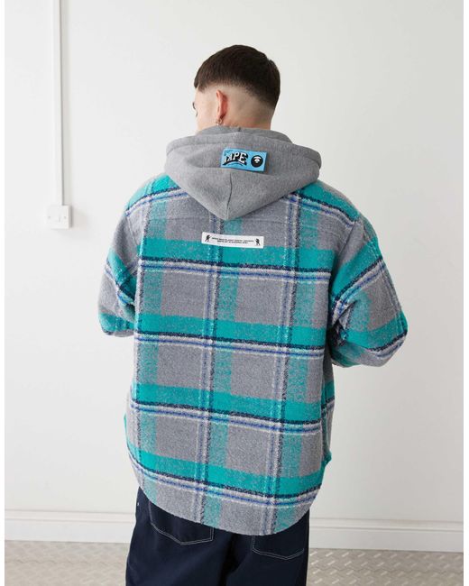 Aape By A Bathing Ape Blue Aape By A Bathing Ape Long Sleeve Hooded Shacket for men